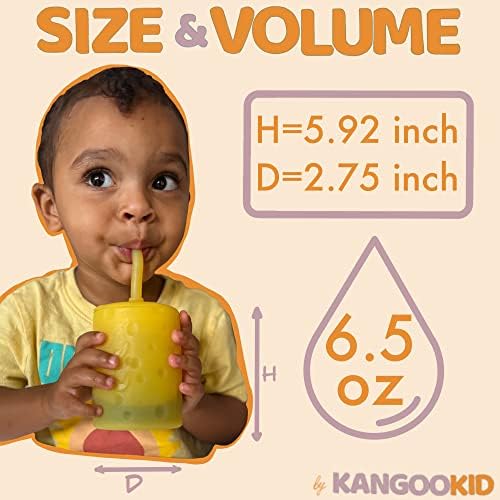 Kangookid 6.5 גרם כוס תינוקות סיליקון עם קש | הוכחת שפיכה של כוס פעוטות של פעוטות | כוס אימון לתינוקות למשך